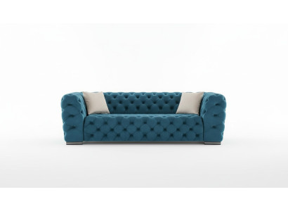 Chesterfield Sofa 4 Sitz Design Wohnzimmer Polster Holz Polster Luxus Blau