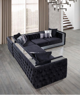 Schwarz Chesterfield Polstersofa Sofa Ecksofa Garnitur Polster Luxus Ecke Sofas