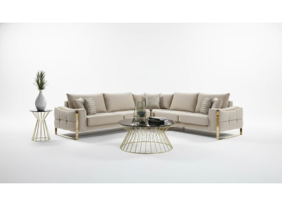 Ecksofa L Form Sofa Couch Design Couchen Polster Textil Eck Garnitur Beige