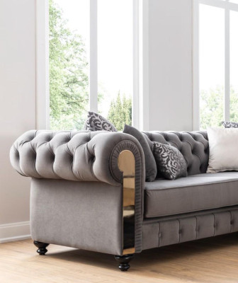 Luxus Wohnzimmer Sofa 3 Sitz Dreisitzer Grau Chesterfield Klassische Couchen