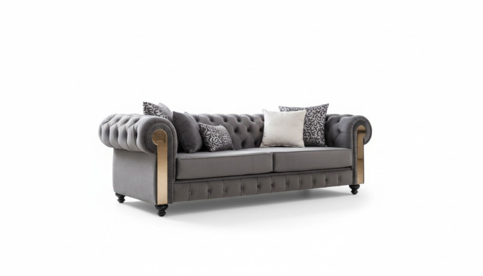 Luxus Wohnzimmer Sofa 3 Sitz Dreisitzer Grau Chesterfield Klassische Couchen
