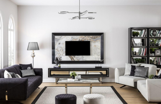 Luxus Wohnwand + Sideboard Lowboard Regal Wohnzimmer Schwarz Hochglanz
