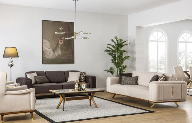Modernes Sofa 3 Sitzer Polstersofa weiß Textill Sitz Design Couch Sofas Stoff
