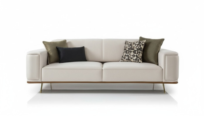 Modernes Sofa 3 Sitzer Polstersofa weiß Textill Sitz Design Couch Sofas Stoff