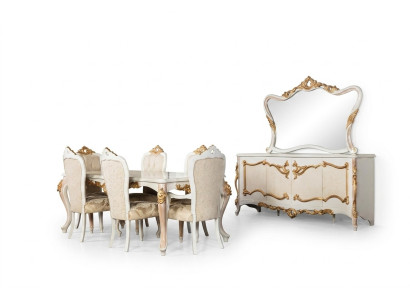 Komplett Set Esstisch + 6 Stühle Esszimmer Ess Gruppe Holz Anrichte+Spiegel 9tlg