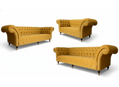 Gelbe Chesterfield Sofagarnitur Couch Polster Set Sitzgarnitur Komplett
