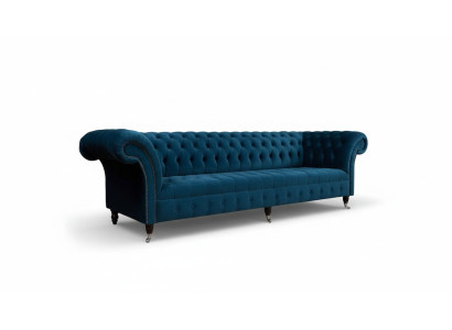 Design Luxus Chesterfield Sofa 4-Sitzer Couch Polster Sofas Möbel Blau