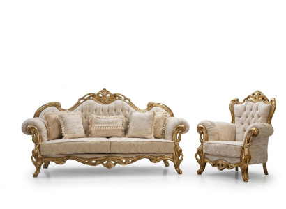 Chesterfield-Sofa und Sessel in Beige in hochwertigem Luxusdesign
