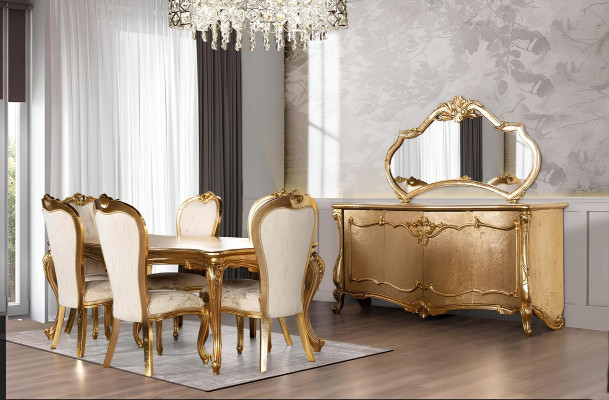 Esszimmer Garnitur Set Tisch 6x Stühle Anrichte Spiegel Essgruppe 9tlg