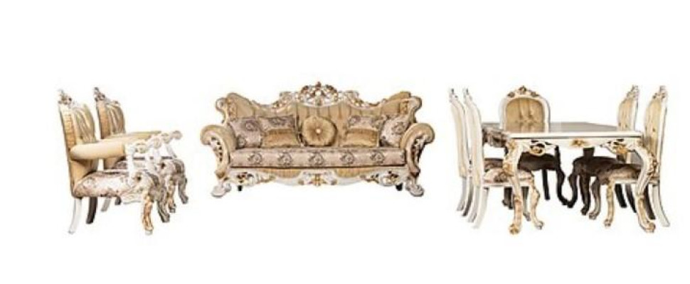 Beige Klassische Esszimmermöbel Designer Esstisch mit Chesterfield Poslterstühlen