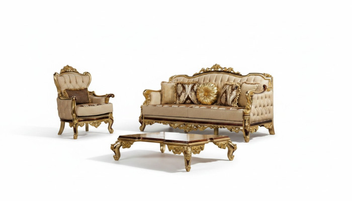 Sofagarnitur Couch Barock Rokoko Couchen Textil Chesterfield Sofa Tisch 3tlg.