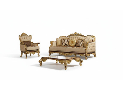 Sofagarnitur Couch Barock Rokoko Couchen Textil Chesterfield Sofa Tisch 3tlg.
