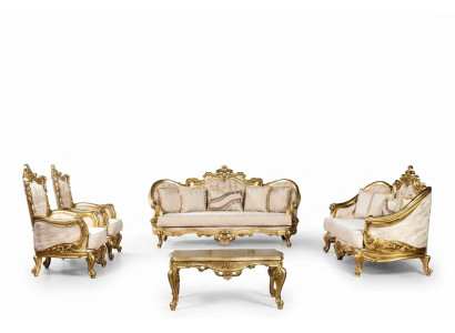 Goldene Sofagarnitur Couch Set 5tlg mit Couchtisch Chesterfield Barock