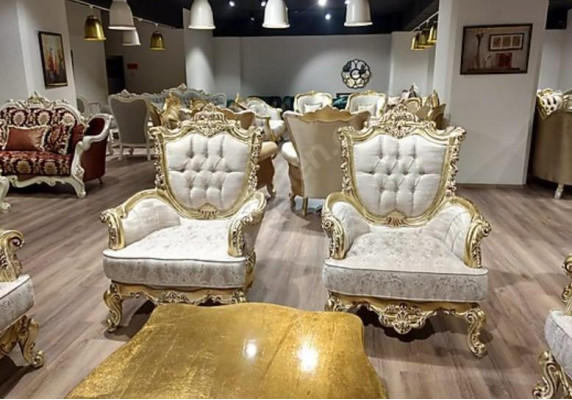 Sofagarnitur 3+1 Platz Luxuriöser Goldener Kaffeetisch Wohnzimmer 3tlg.