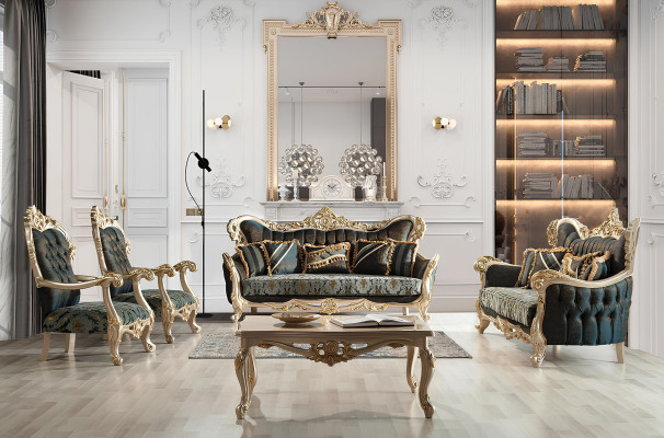 Barock Dreisitzer Chesterfield Couch Möbel Sofa Couchen Stoff Gold