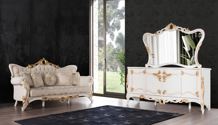 Chesterfield Barock Couch Möbel Sofa Couchen Stoff Gold Dreisitzer