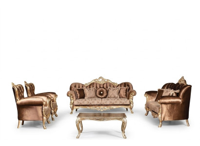 Goldene Samt Couch Set Chesterfield Sofagarnitur Sofa Möbel Holz 5tlg