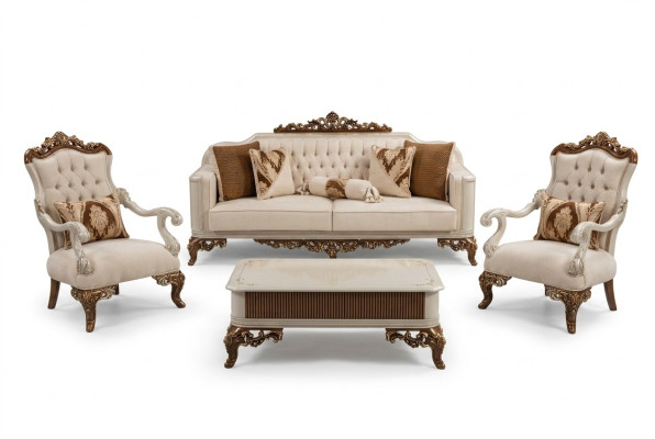 Klassische Couchgarnitur 4tlg. Set 311 Sitz + Couchtisch Sofa Barock Rokoko