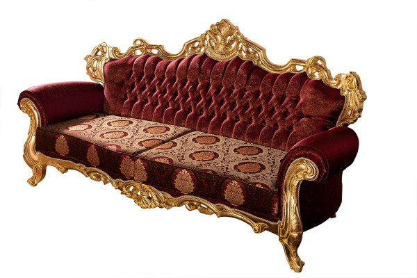 Bordeaux Rote Sofagarnitur Couch Gold Klassische Möbel Tisch 5tlg.