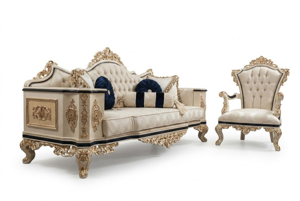 Chesterfield Sofagarnitur Set 3+1 Luxus 2tlg. Stoff Sofa Wohnzimmer