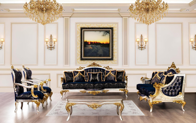 Samt Barock Dreisitzer Couch Goldener Rahmen Sofa Couchen Möbel Neu