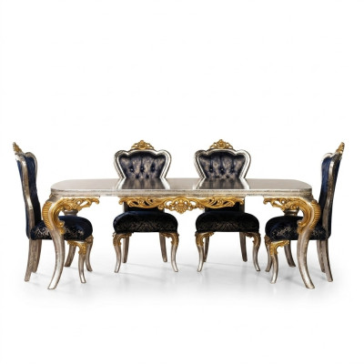 Exquisiter Goldener Esszimmer Set Esstisch mit x4 Chesterfield Stühlen Luxus Möbel