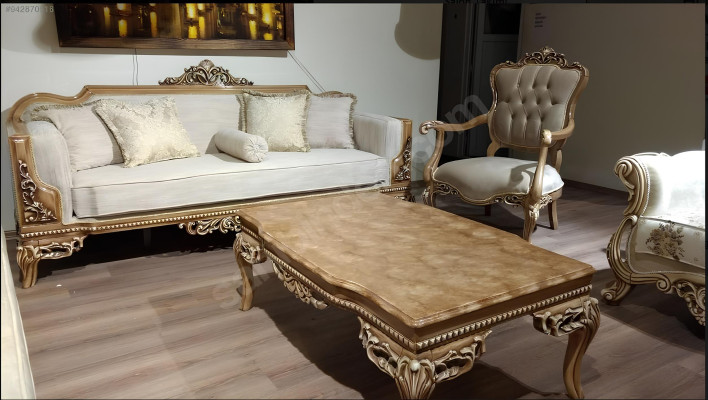 Für Wohnzimmer Art Deco Couchtisch aus Holz helle Farbe geschnitzte Beine Neu