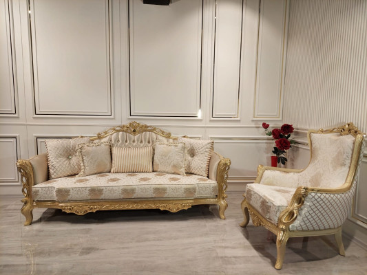 Klassischer Thron Sessel Stuhl Möbel Barock Lehnstuhl Chesterfield Samt