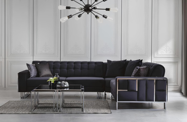 Luxus Ecksofa Textil Couchen Möbel Eckgarnitur Metall Elemente Couch Sofa