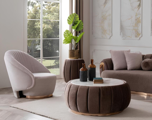 Luxus Wohnzimmer Sofagarnitur 3+3+1 Sitz Halb Runde Couchen Sofa mit Tisch 4tlg.