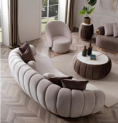 Luxus Sofa Big Couch Runde Couchen xxl Sofas Sitzmöbel Stoff 263cm Grau