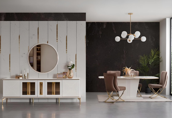 Luxus Esszimmer Essgarnitur Esstisch Set Essgruppe Tisch Stühle Kommode 7tlg