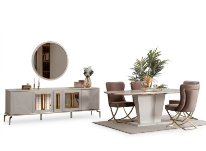 Luxus Esszimmer Essgarnitur Esstisch Set Essgruppe Tisch Stühle Kommode 7tlg