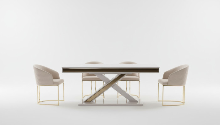 Säulen Tisch Essgruppe Tisch mit 6x Lehnstühlen Esszimmer Stühle 7tlg