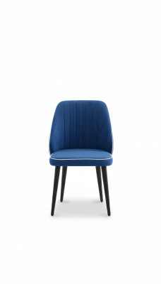 Blau gepolsterter Stuhl mit schwarzen Holzbeinen für Esszimmer helles Modell