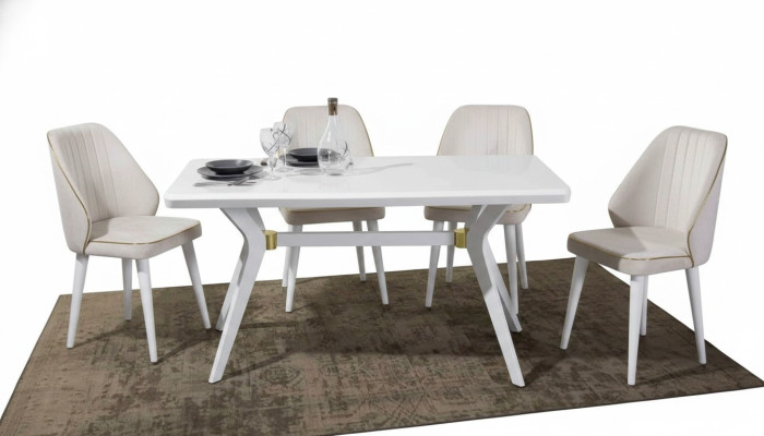 Esgruppen Set Luxus Weißer 4x Stühle Edelstahl Möbel Holzmöbel