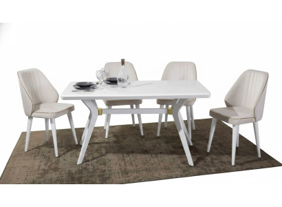 Esgruppen Set Luxus Weißer 4x Stühle Edelstahl Möbel Holzmöbel