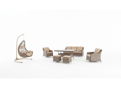 Moderne Gartenmöbel Tisch Sessel Hocker Veranda Sofa Garnitur 6tlg. Neu
