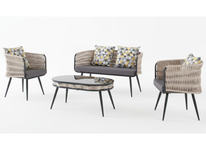 Gartenmöbel Sofagarnitur Tisch Hocker Sessel Veranda Sitzgruppen 4tlg.