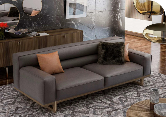 Braune Wohnzimmer Sitzgarnitur Luxuriöser 3-Sitzer Stivloller Sessel Polsterhocker