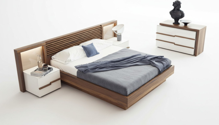 Braunes Schlafzimmer Set Luxus Bett Kommode Nachttische Walnuss Natur