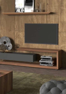 Wandschrank Wandpaneel Seitenschrank Walnuss natur - Anthrazit matt