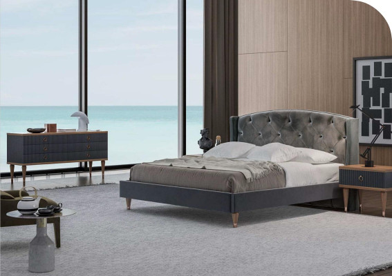 Natural Walnut- Matt Anthracite Nachttisch Mit Schubladen Konsolentische