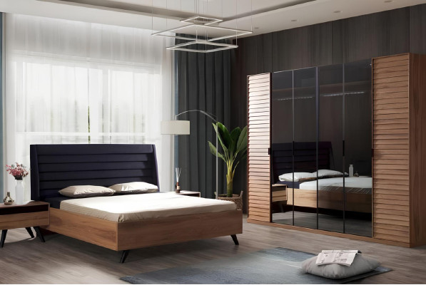 Großes Schlafzimmer-Set Schlafzimmermöbel Kleiderschrank Bett Nachttische