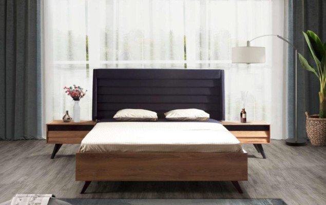 Schwarz Braunes Bettgestell Doppelbett Schlafzimmer Möbel Designer Bett