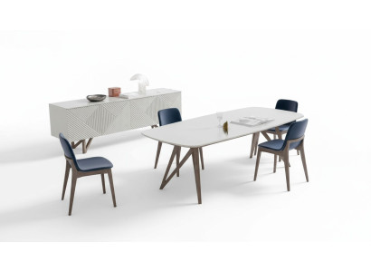 Esszimmergarnitur Moderne Esszimmergarnitur Weißes Sideboard mit Stauraum