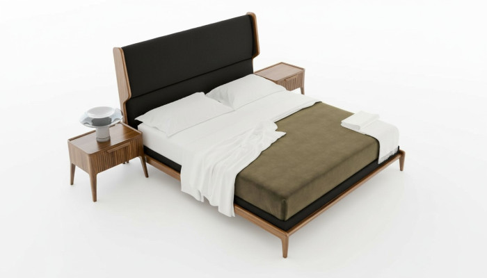 Braunes Schlafzimmer-Set Bett Nachttische 2tlg Moderner Stil Luxus Möbel