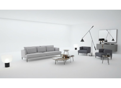Große Wohnzimmergarnitur Dreisitzer Sessel Couchtische Graue Holzmöbel