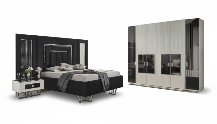 Schlafzimmer Set 2x Nachttische Kleiderschrank Komplett Zimmer Bett Möbel 4tlg
