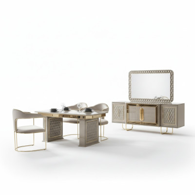 Komplettset Esstisch 4x Stühle Kommode Essgruppe Essgruppe Holztisch Tische 6tlg